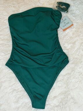 Shade & Shore Deep Emerald Green Strapless One-Piece Swimsuit